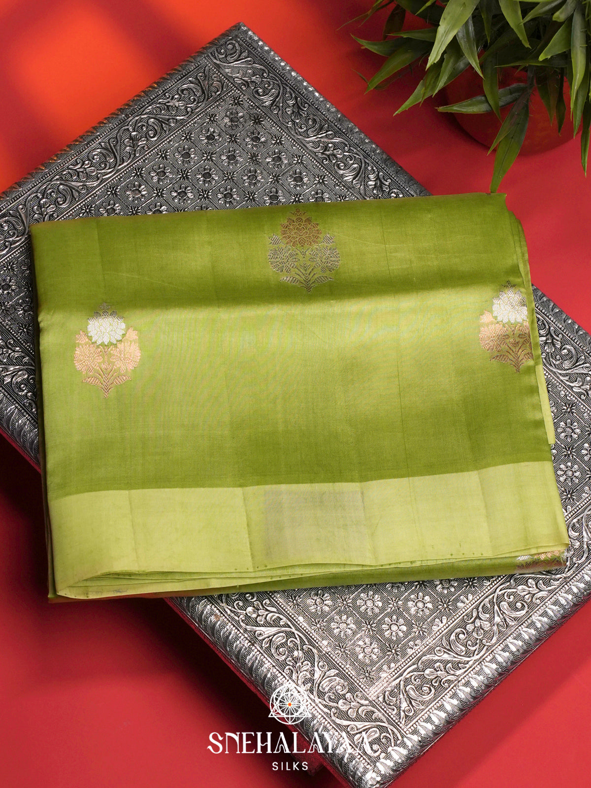 Pista Green Raw Silk Saree