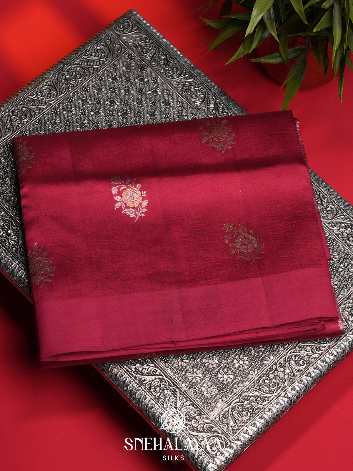 Ruby Red Raw Silk Saree