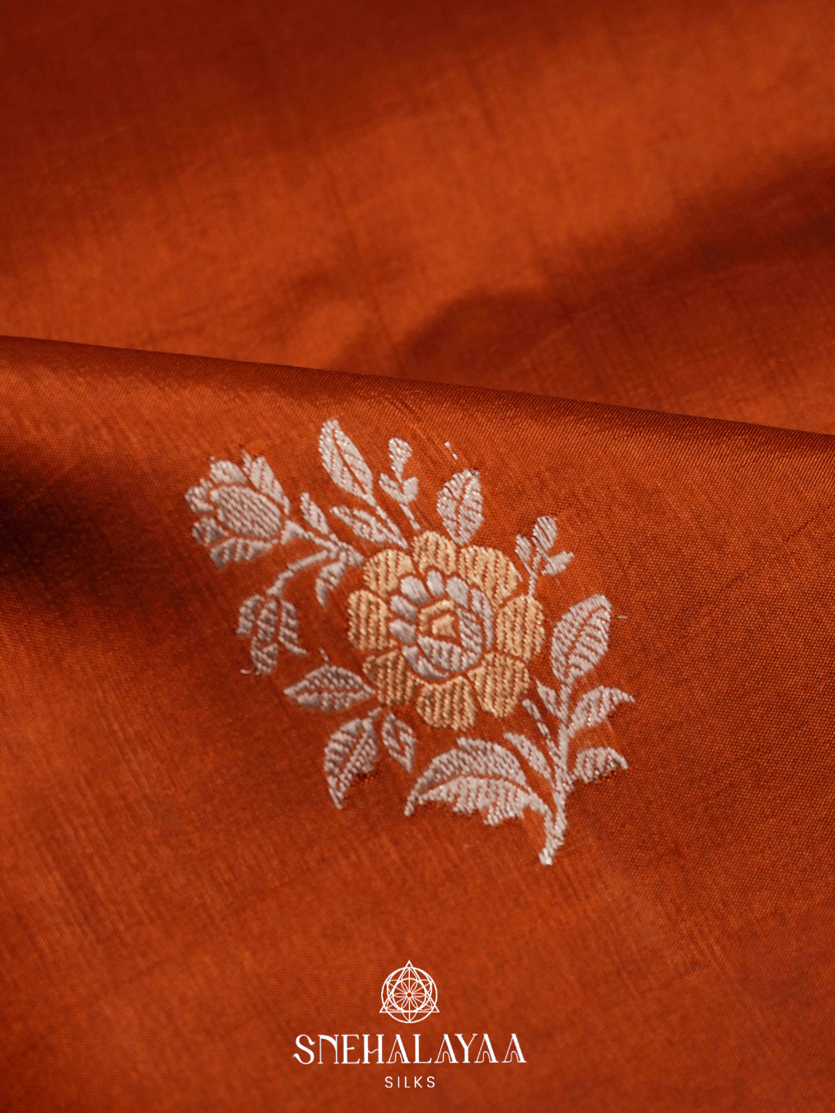 Burnt Orange Raw Silk Saree