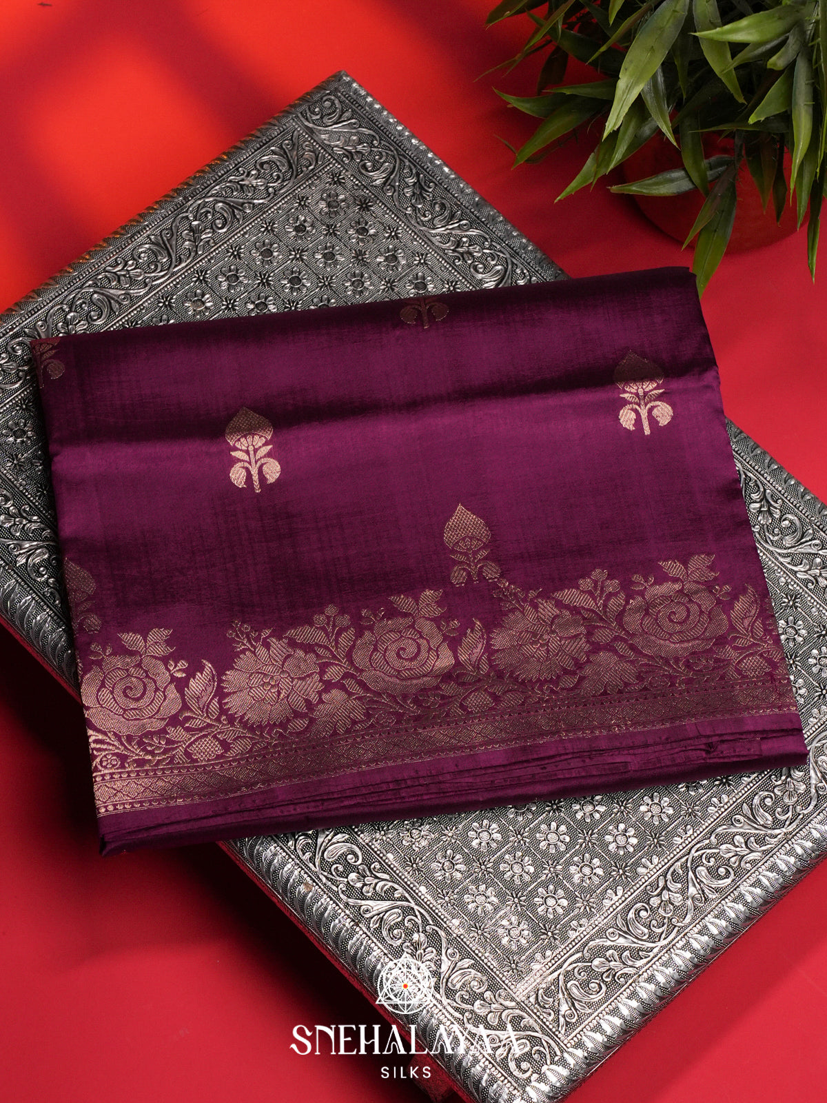 Magenta Raw Silk Saree