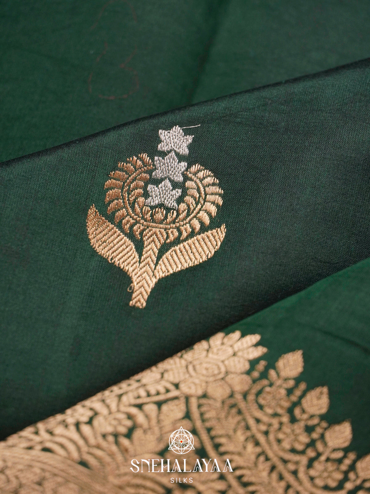 Forest Green Raw Silk Saree