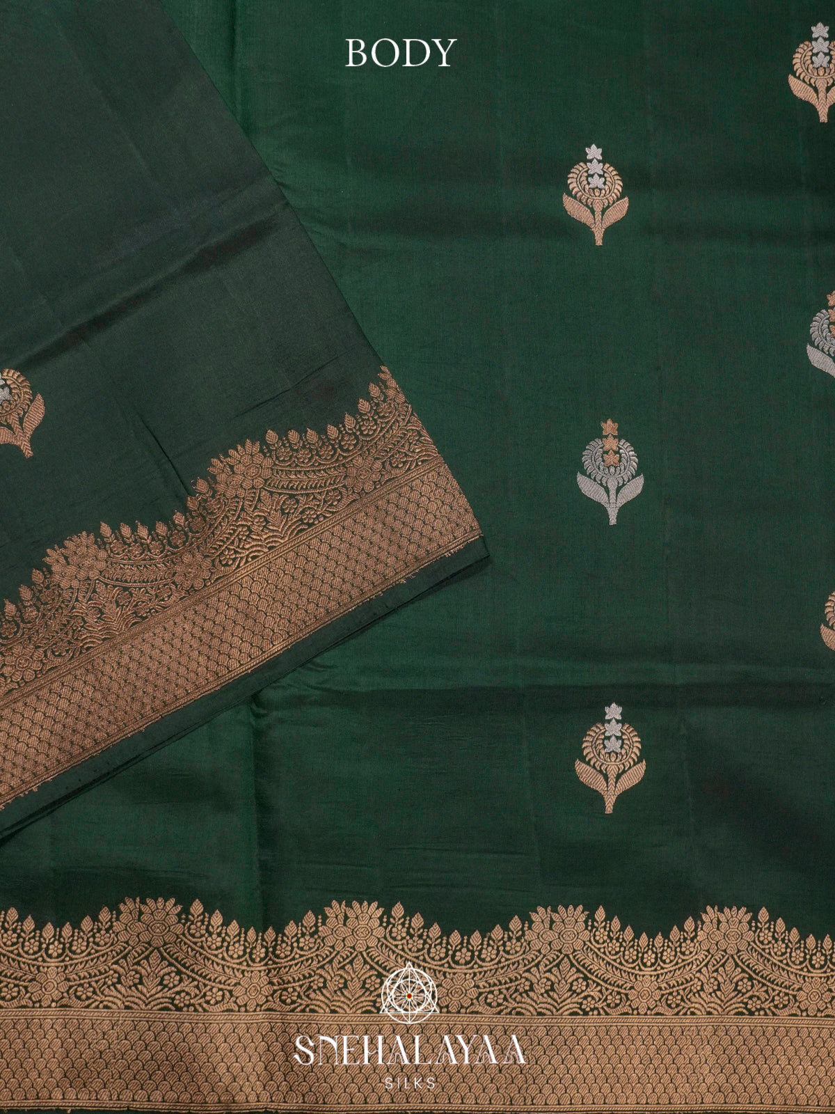 Forest Green Raw Silk Saree