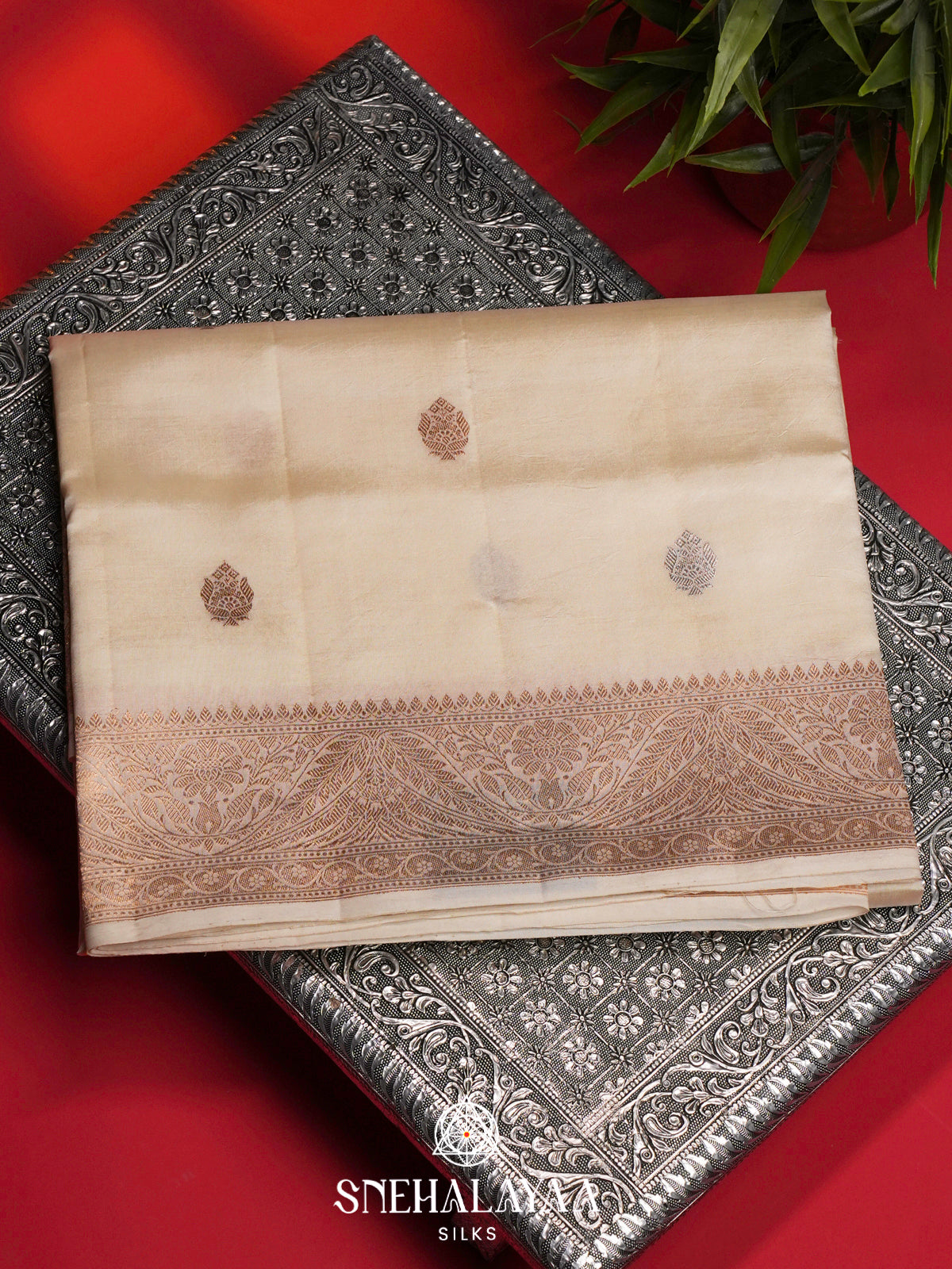 Cream Raw Silk Saree