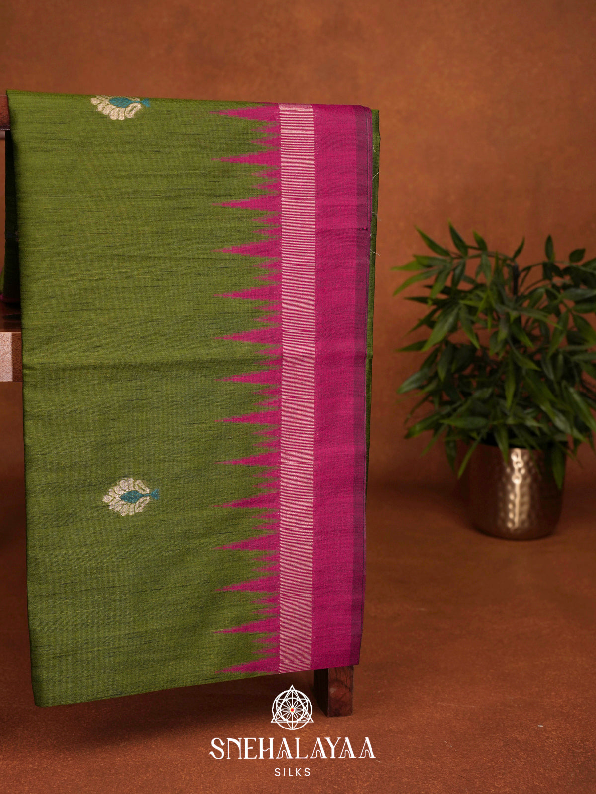 Olive Green Matka Tussar Saree
