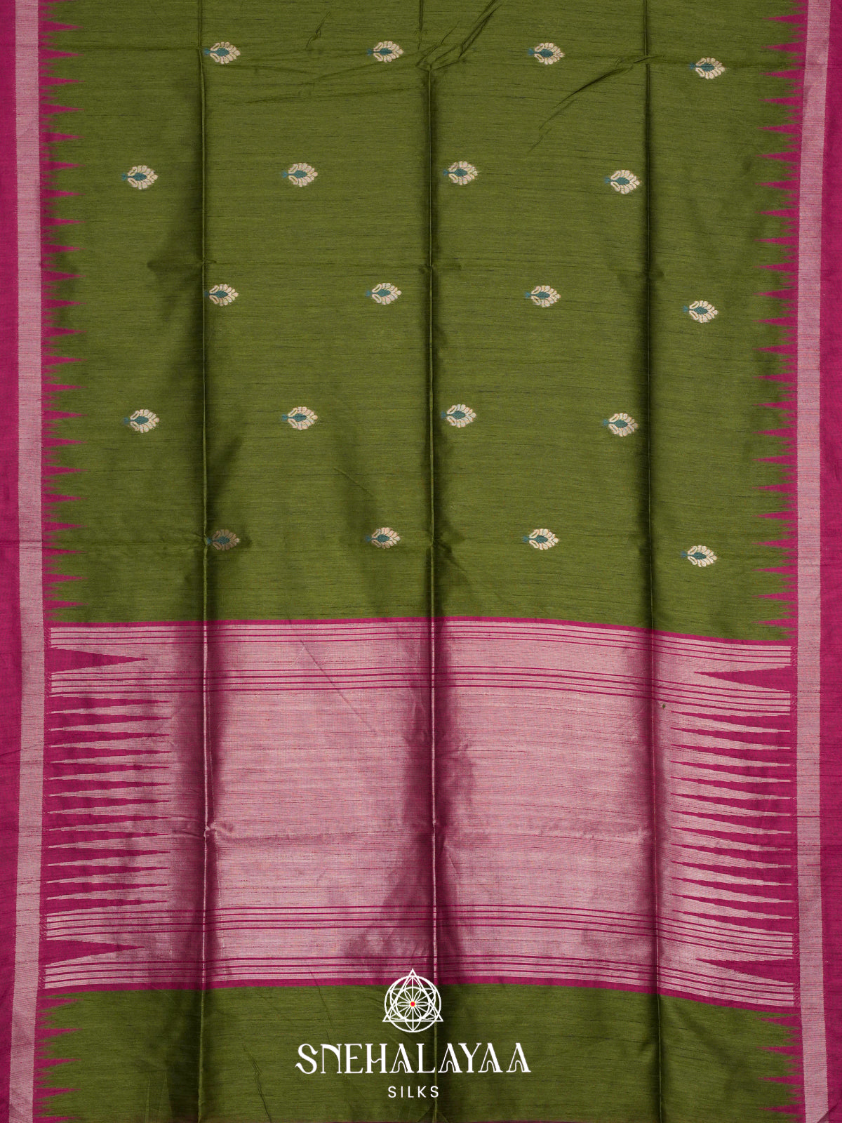 Olive Green Matka Tussar Saree