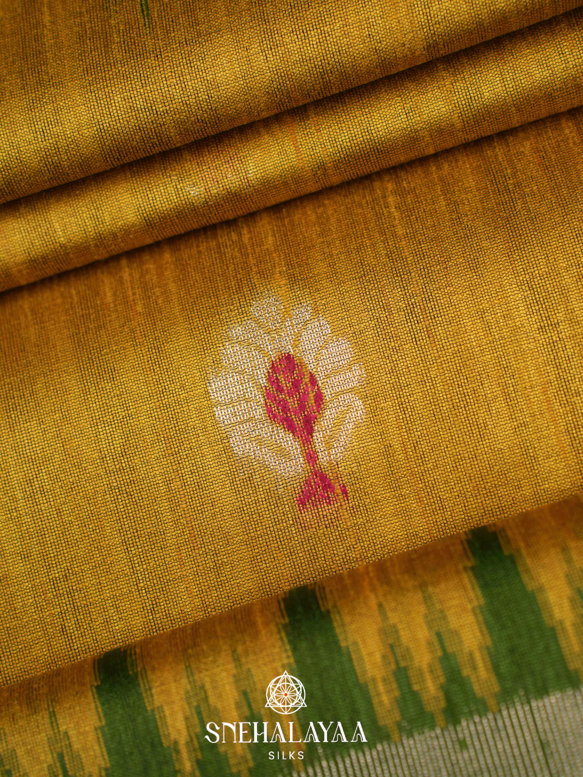 Mustard Yellow Matka Tussar Saree
