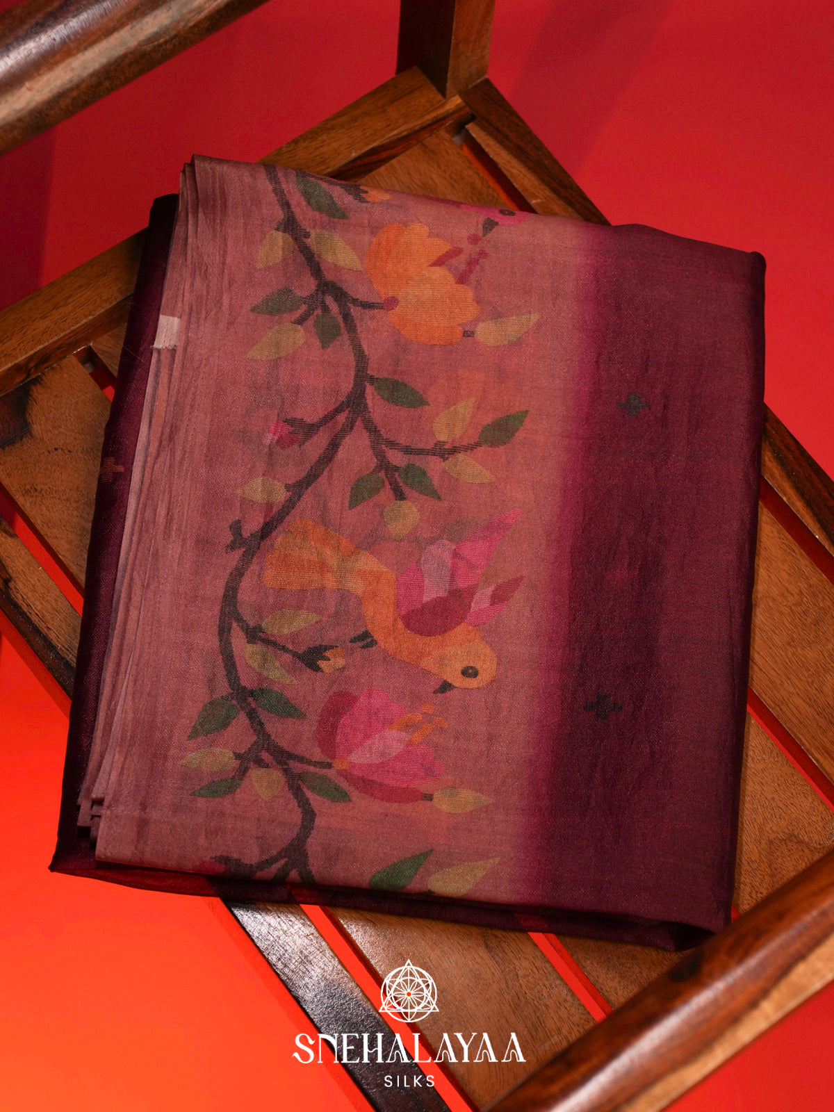 Maroon Tussar Saree