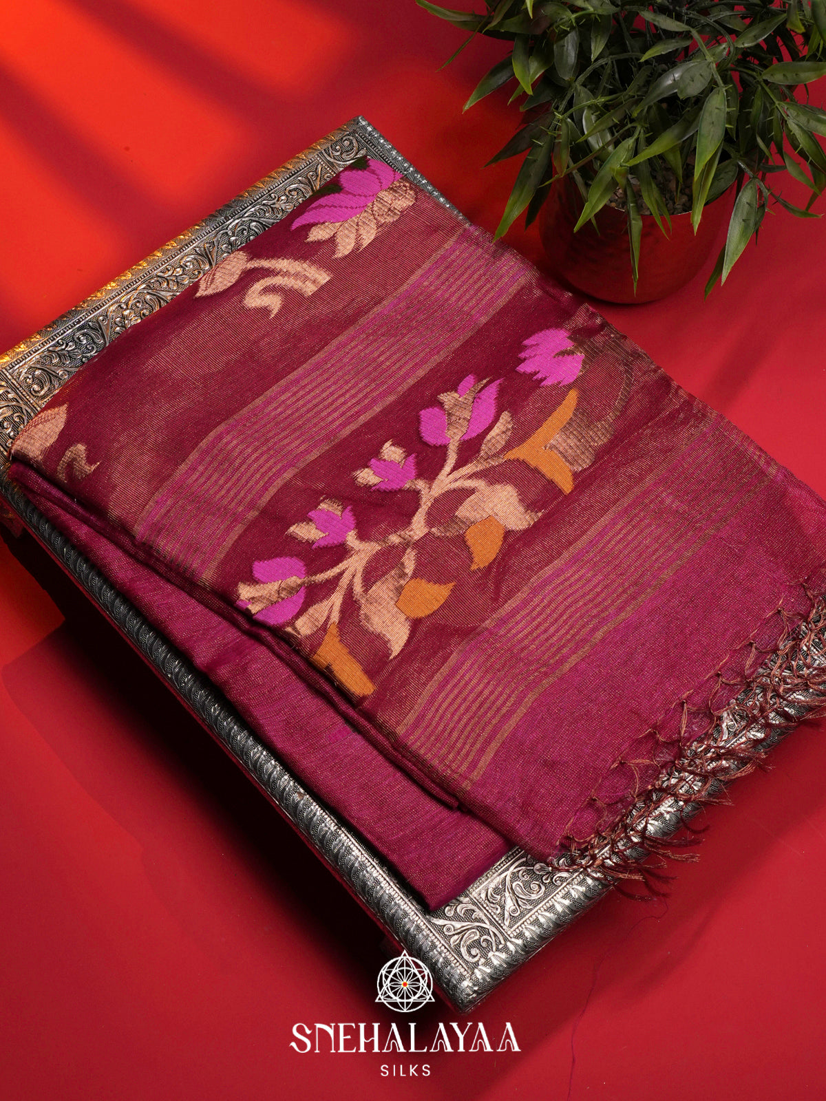 Ruby Red Linen Saree