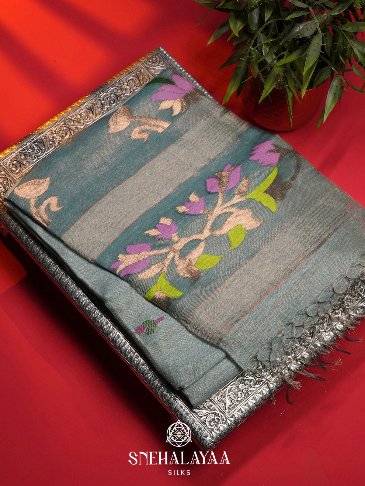 Mint Blue Linen Saree