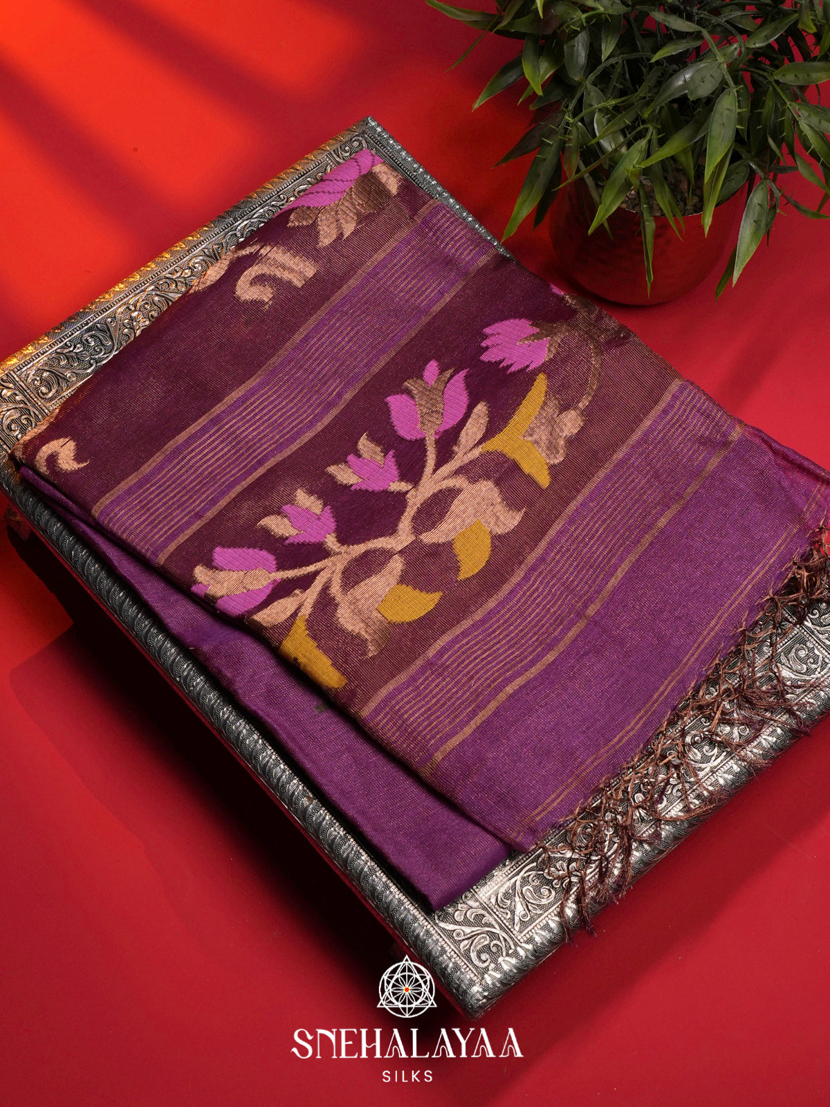 Magenta Purple Linen Saree