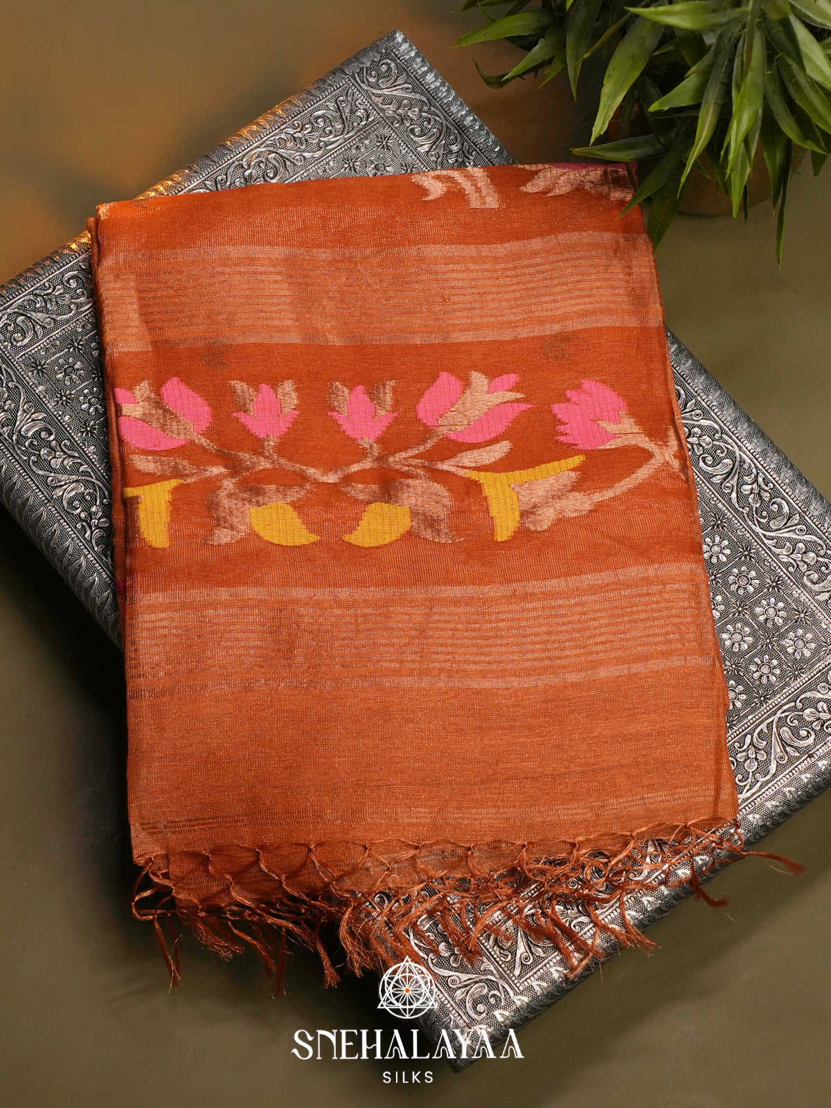Orange Linen Saree