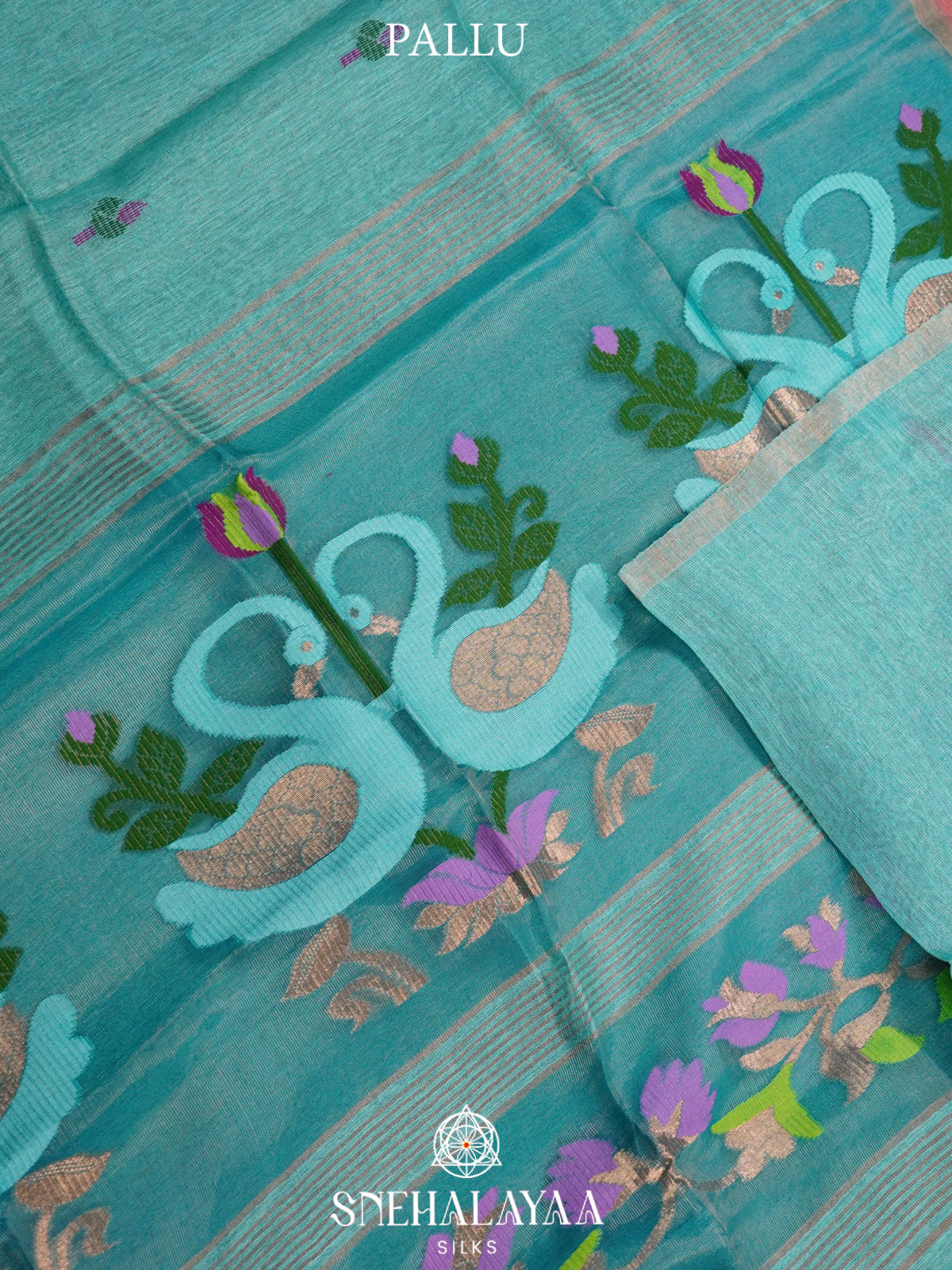 Teal Blue Linen Saree