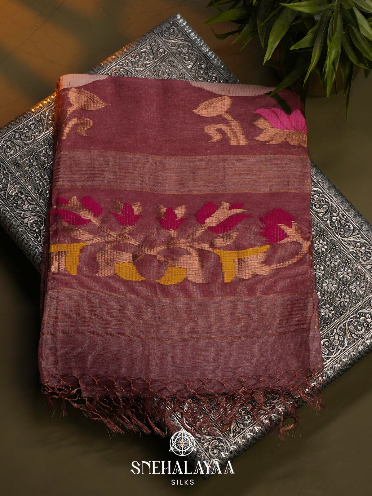 Mauve Pink Linen Saree