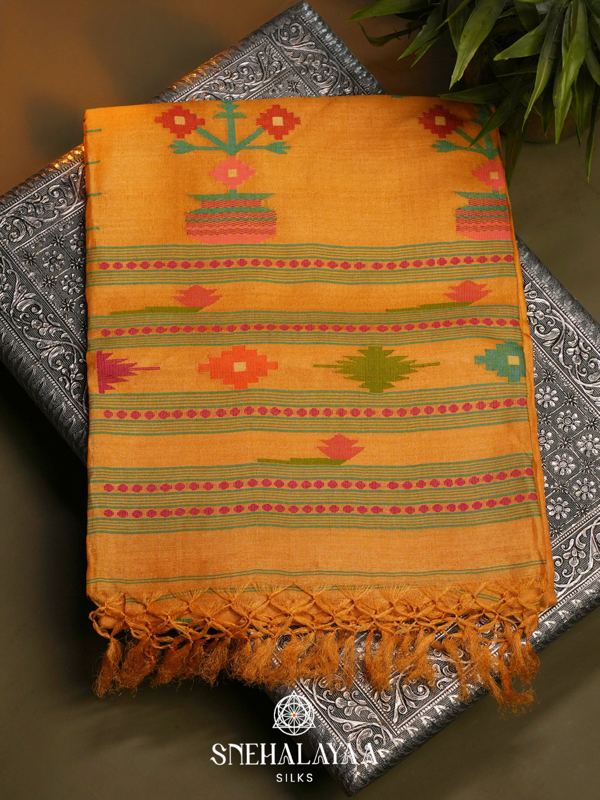 Mango Yellow Tussar Saree