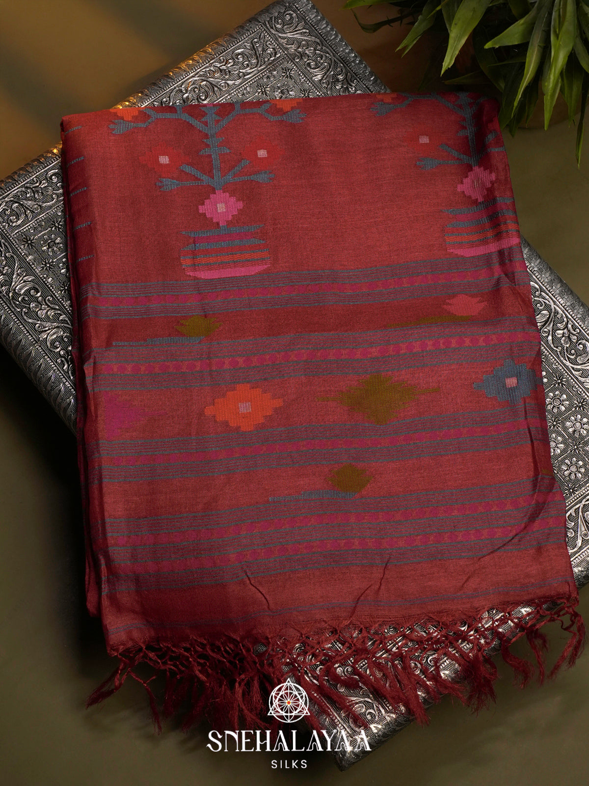 Maroon Tussar Saree