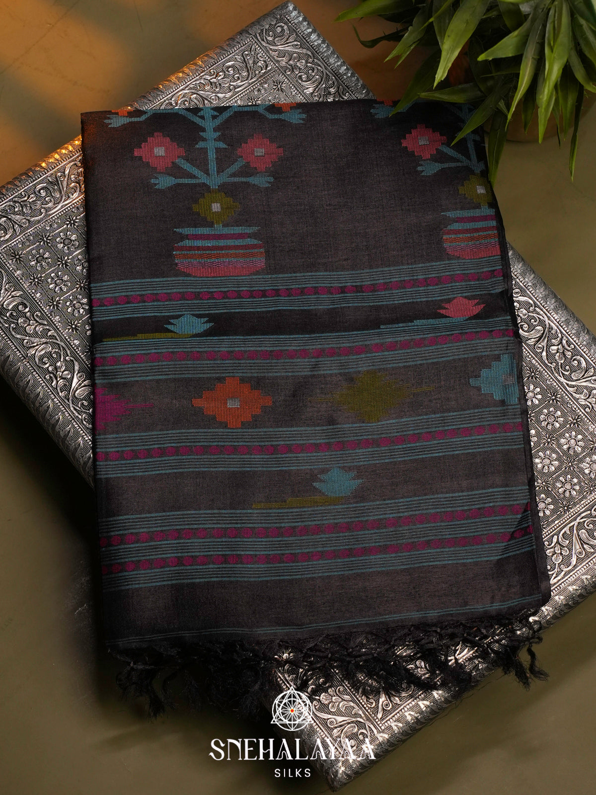 Charcol Black Tussar Saree
