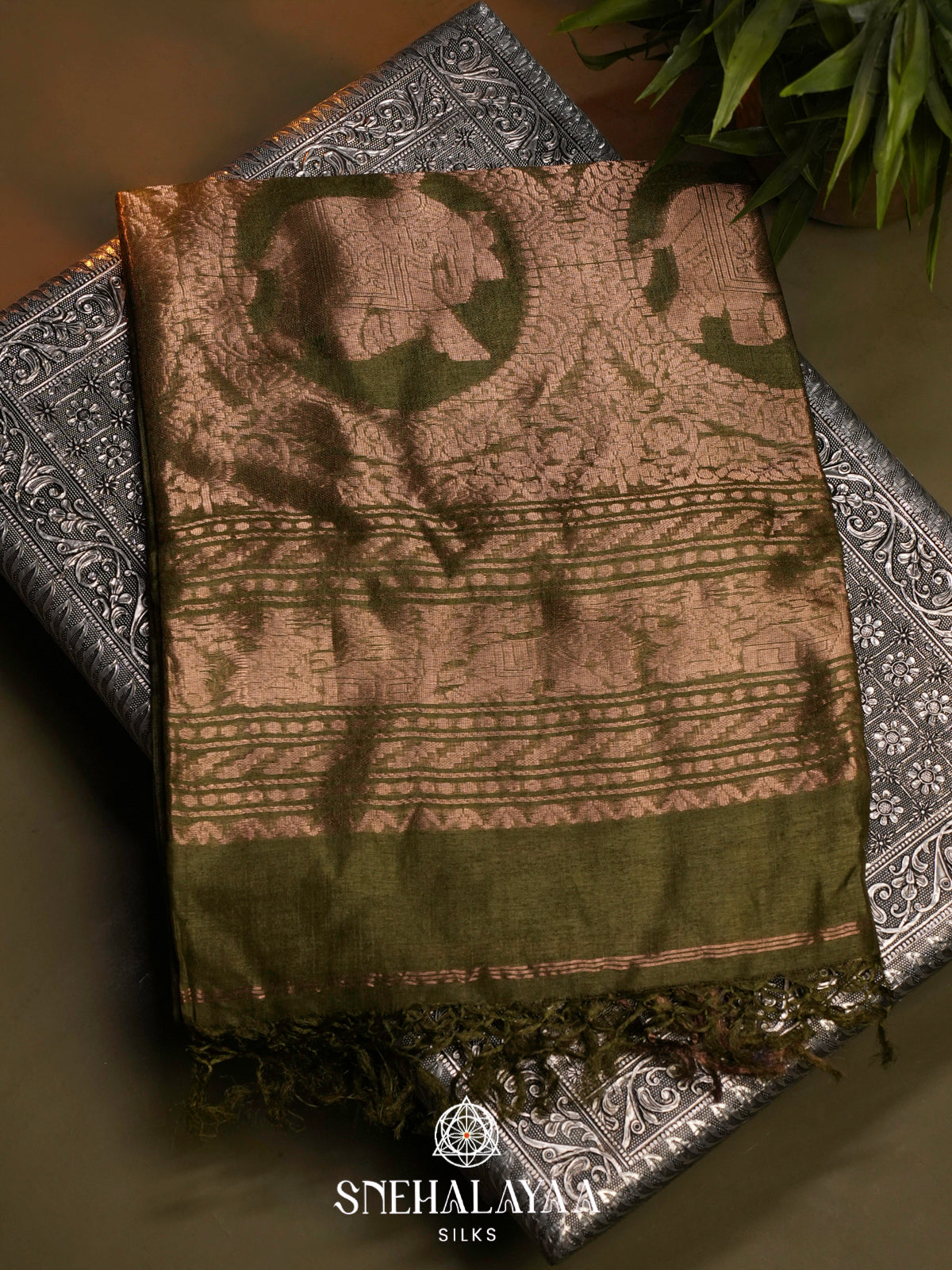 Olive Green Tussar Saree