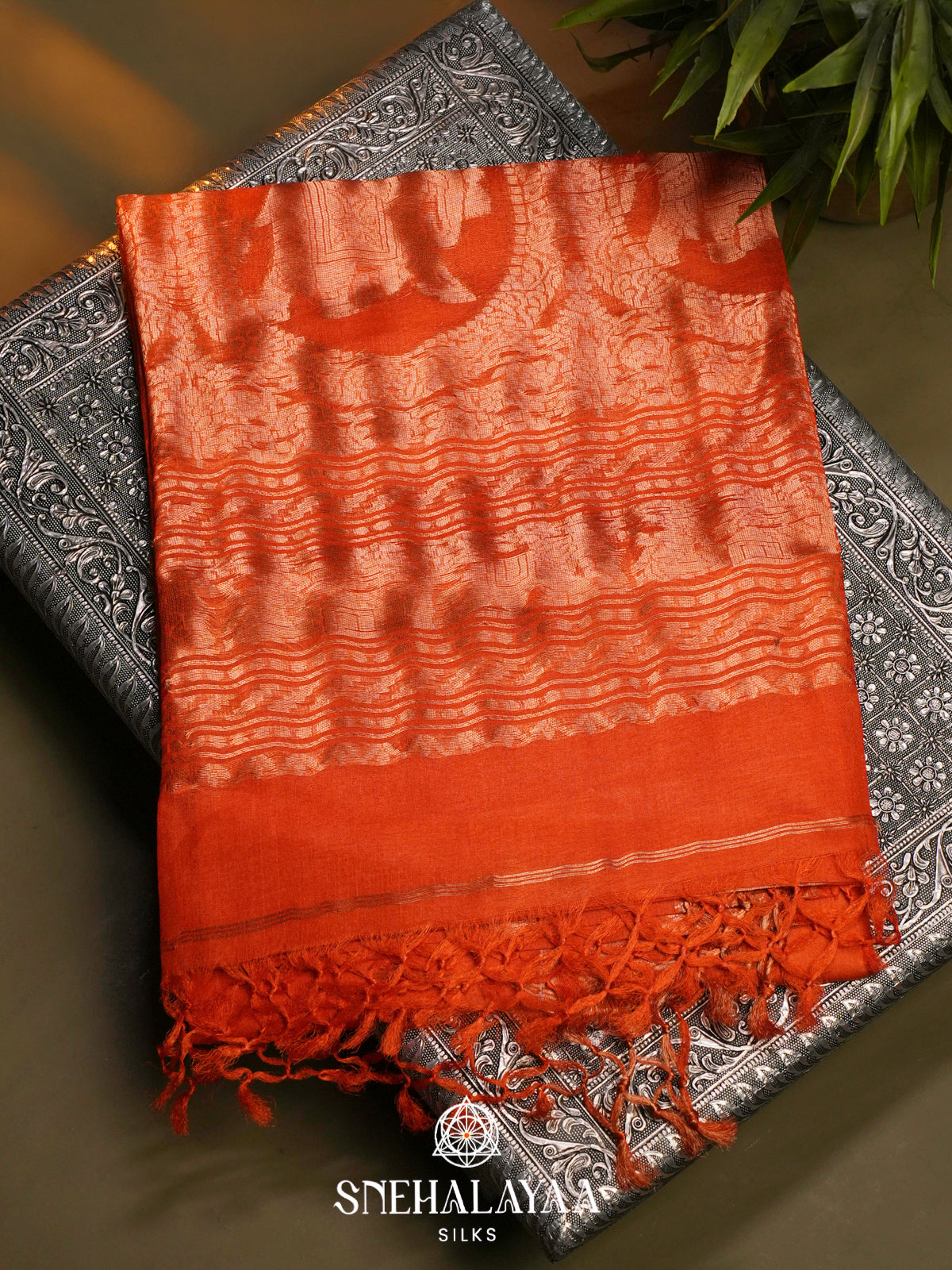 Rust Orange Tussar Saree