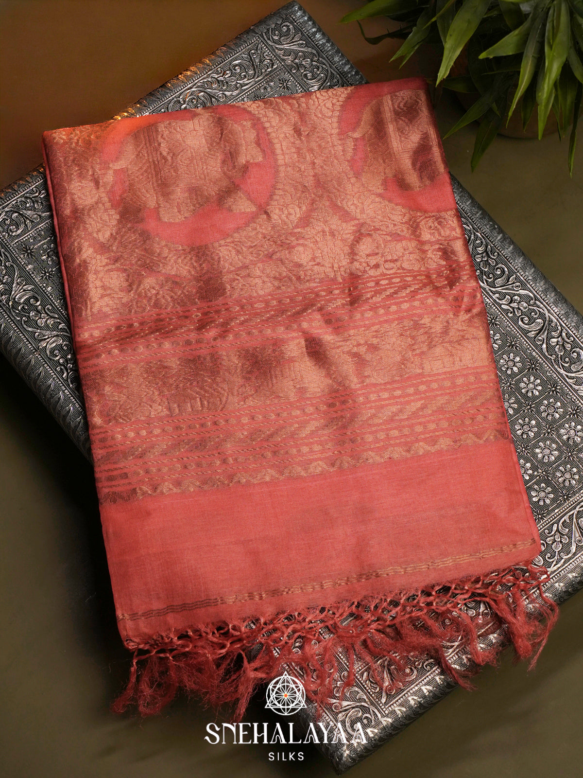 Peach Tussar Saree