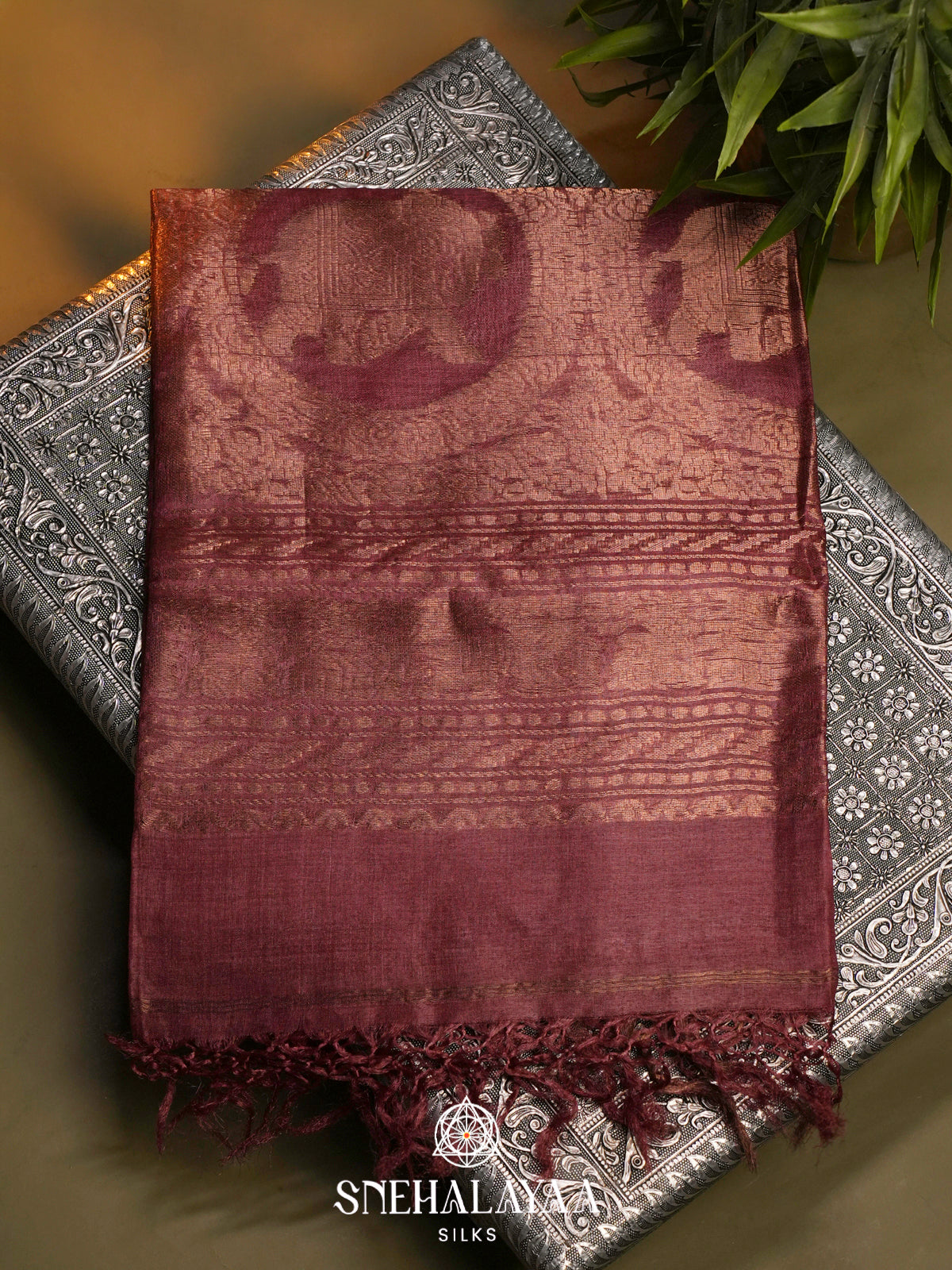 Plum Tussar Saree