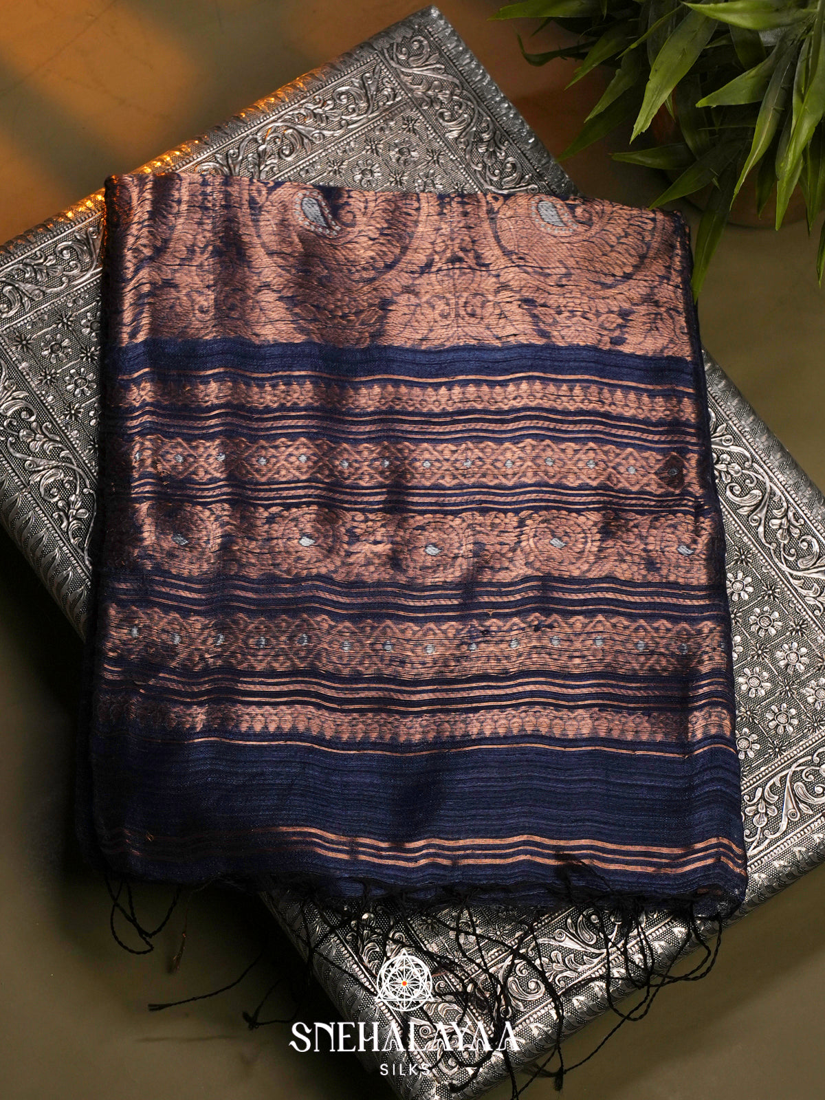 Blue Matka Tussar Saree with Woven Border