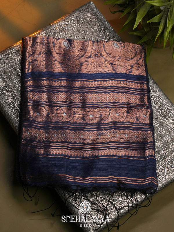 Blue Matka Tussar Saree with Woven Border