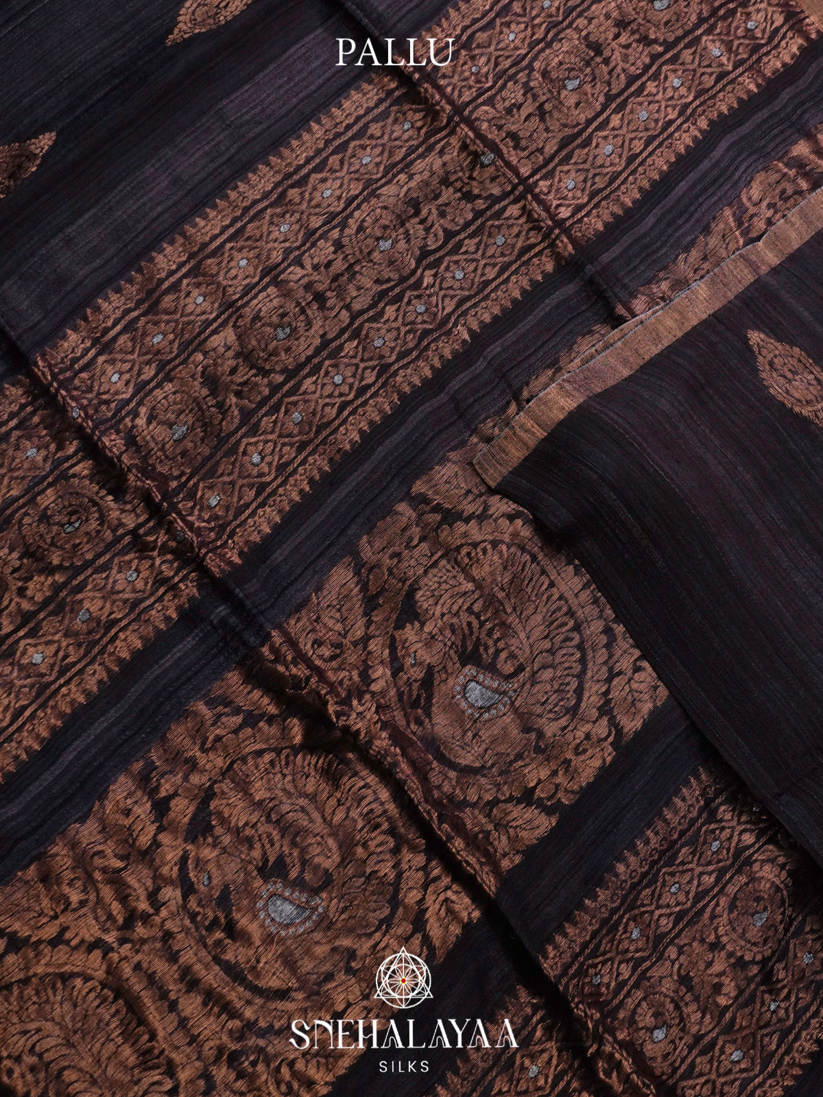 Black Matka Tussar Saree with Woven Border