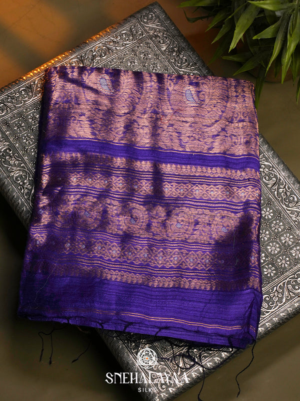 Royal Purple Matka Tussar Saree with Woven Border