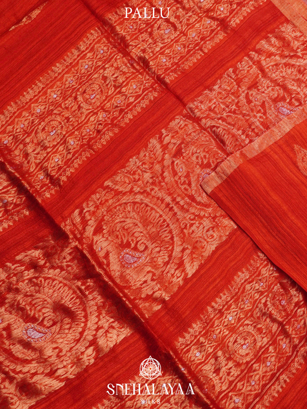 Maroon Matka Tussar Saree with Woven Border