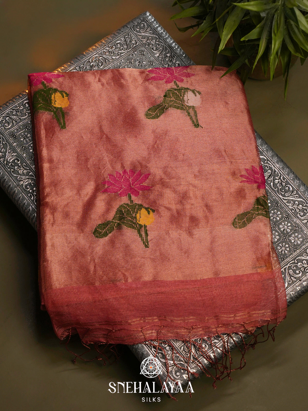 Peach Linen Saree