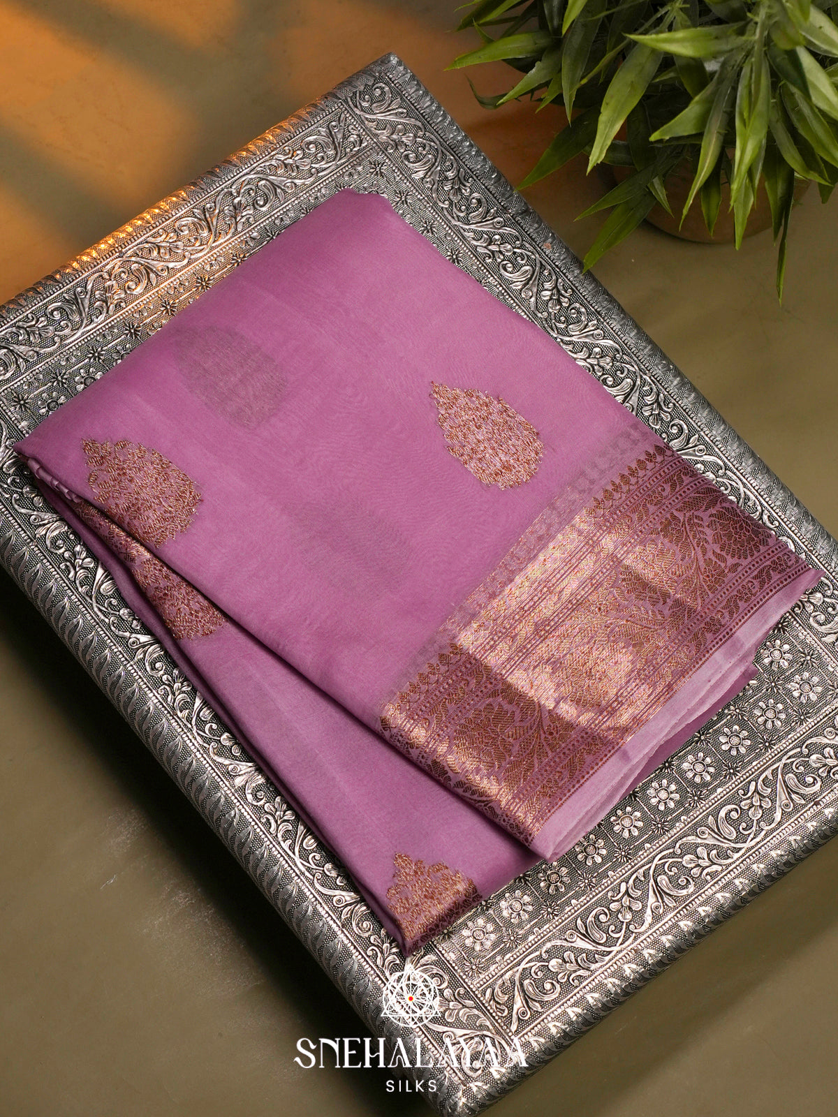 Mauve Kora Silk Saree