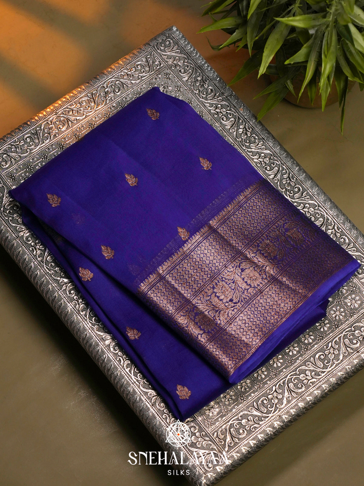 Royal Blue Kora Silk Saree