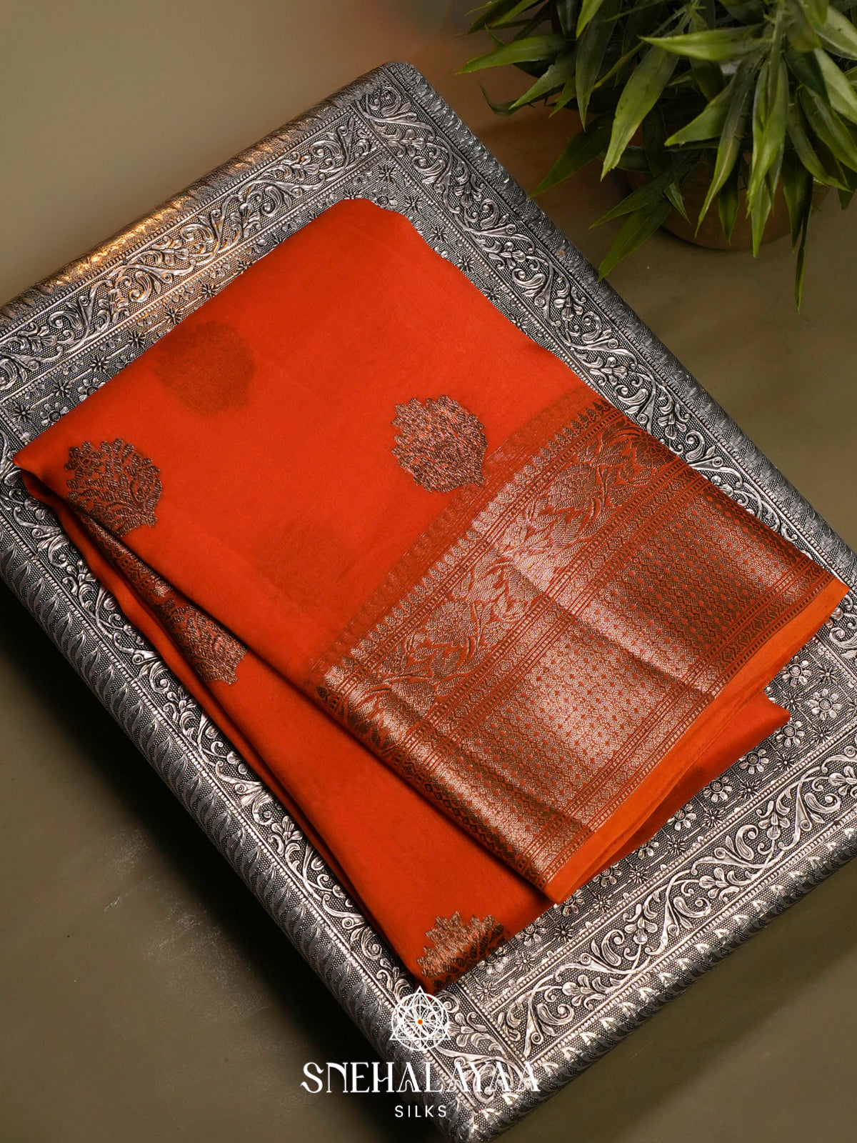 Orange Kora Silk Saree