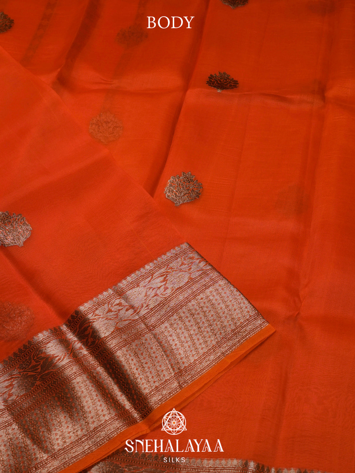 Orange Kora Silk Saree