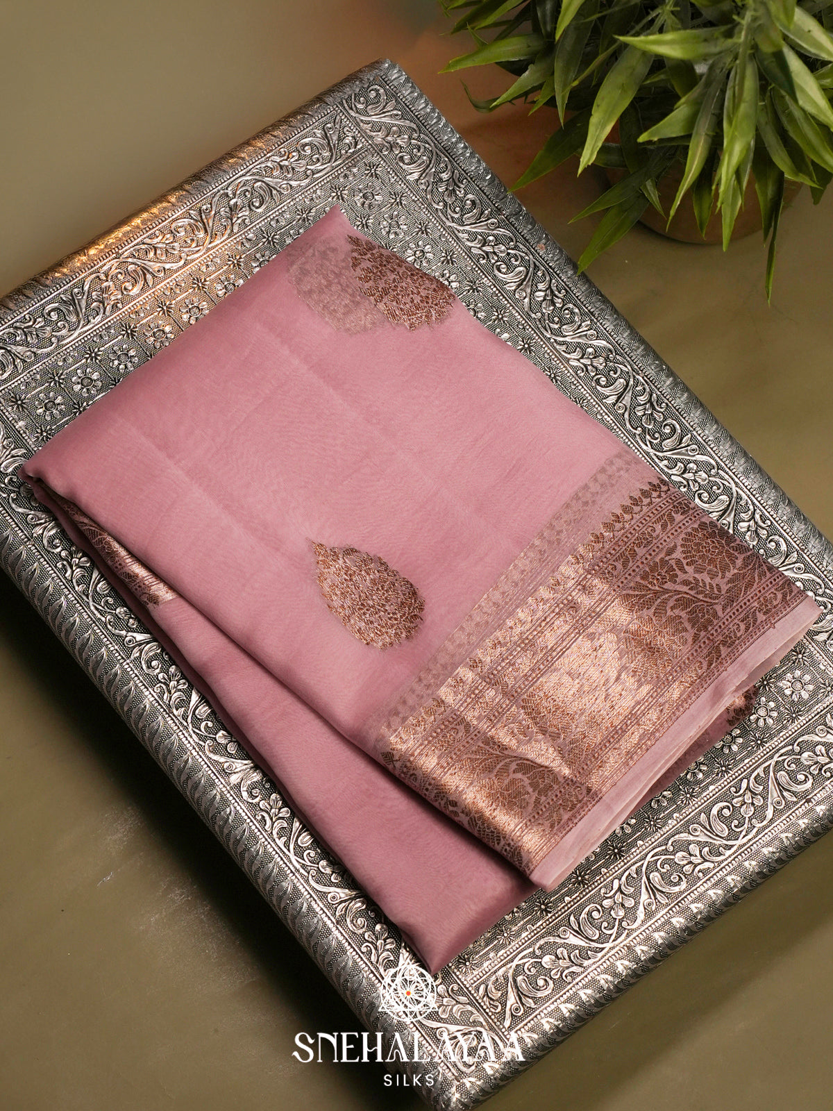 Dusty Pink Kora Silk Saree