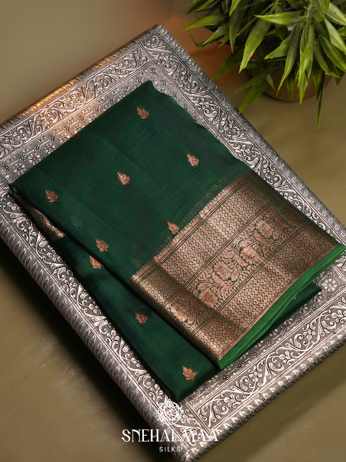 Forest Green Kora Silk Saree