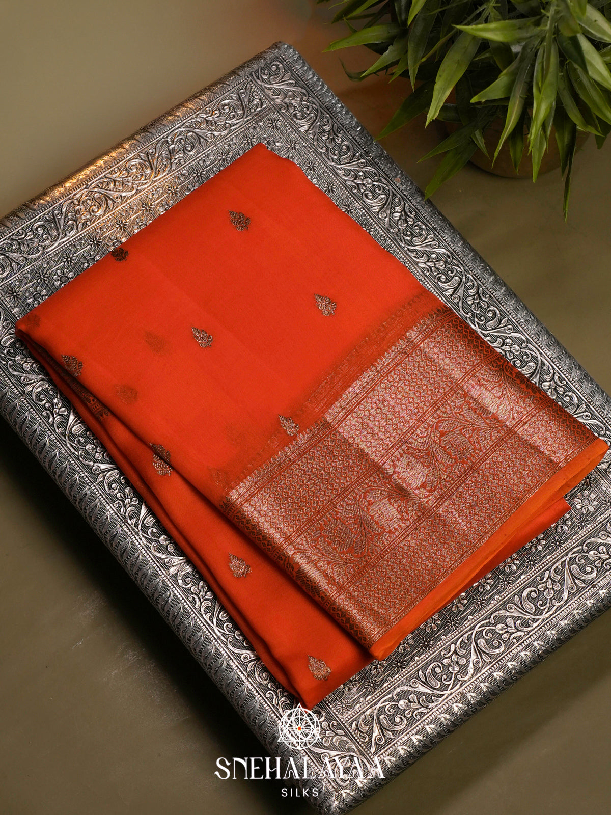 Orange Kora Silk Saree