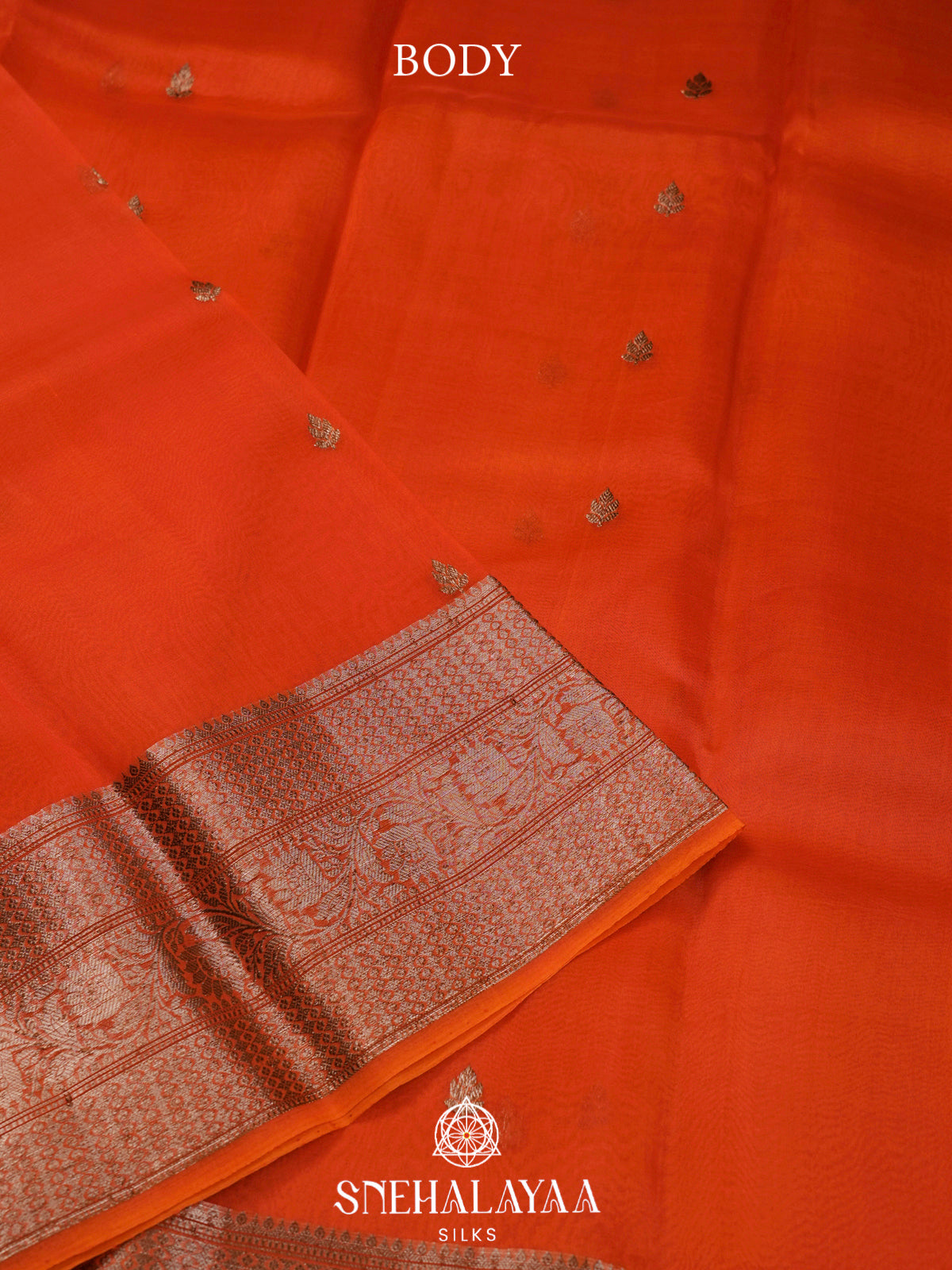 Orange Kora Silk Saree