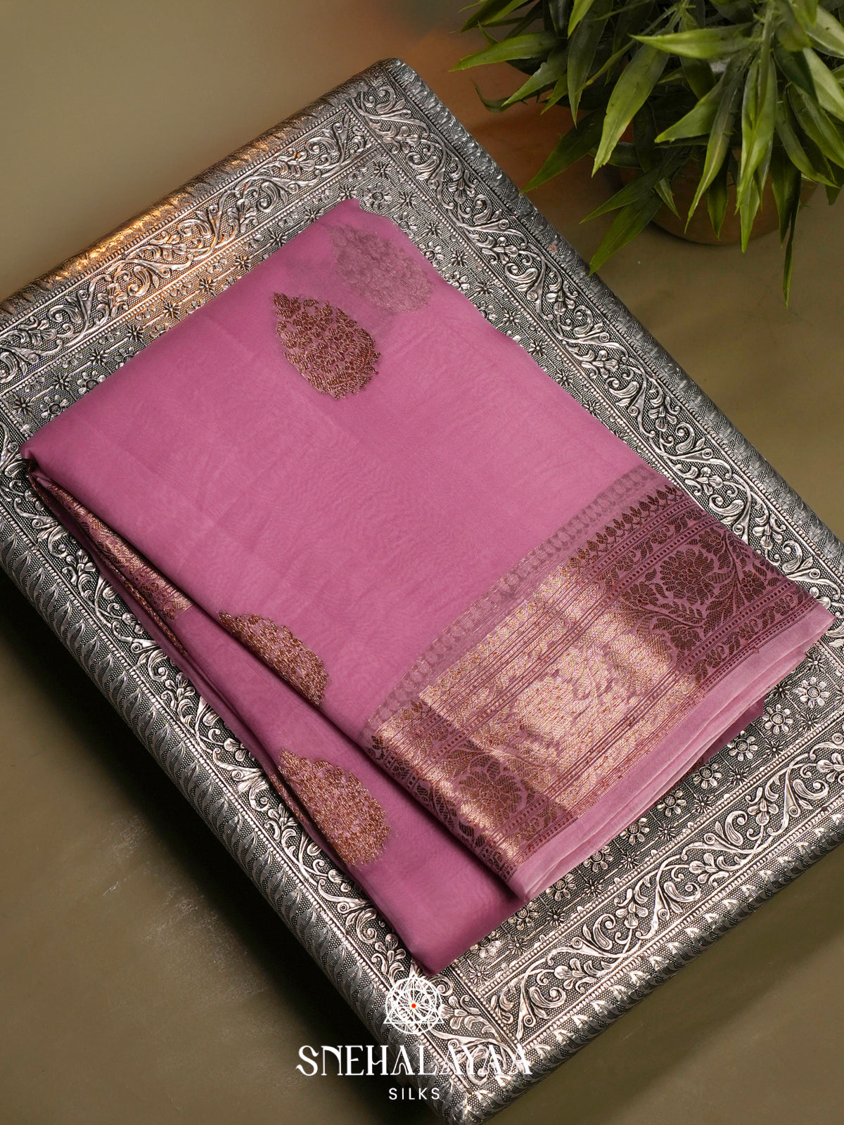 Pink Kora Silk Saree