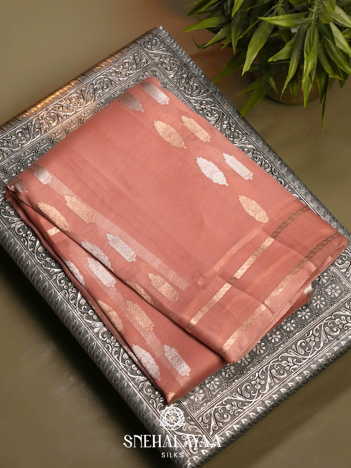 Peach Kora Silk Saree