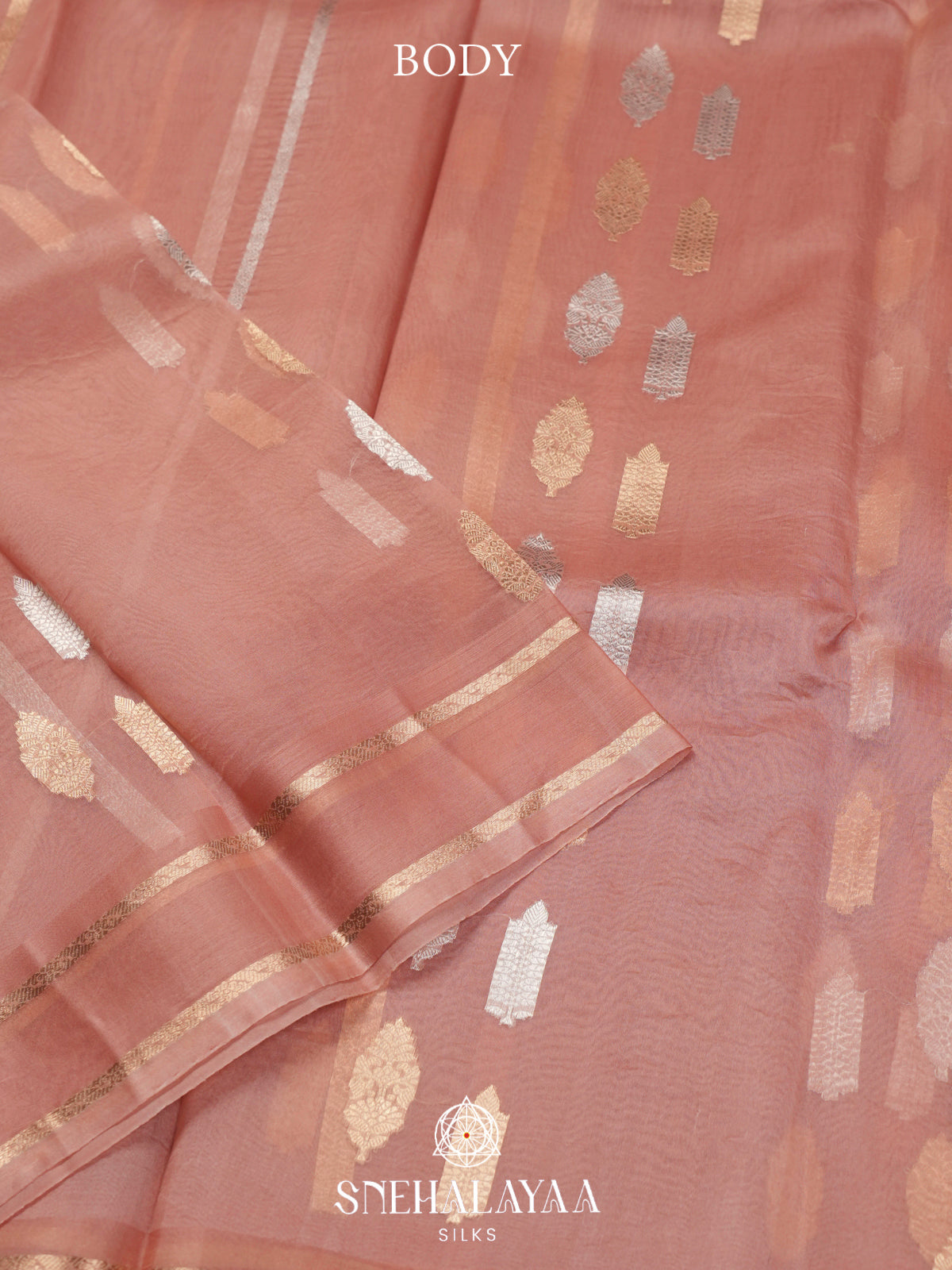 Peach Kora Silk Saree
