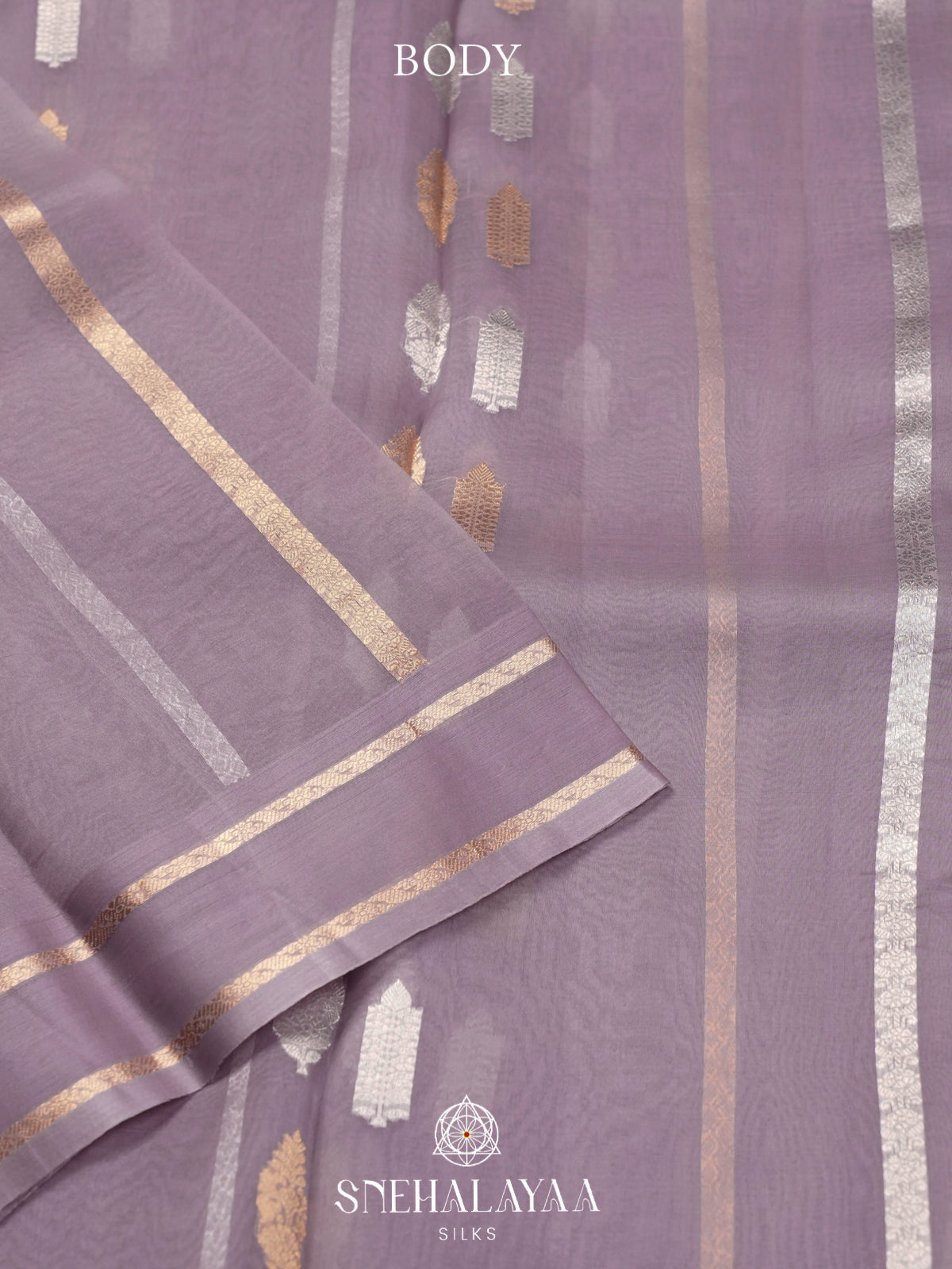 Mauve Grey Kora Silk Saree