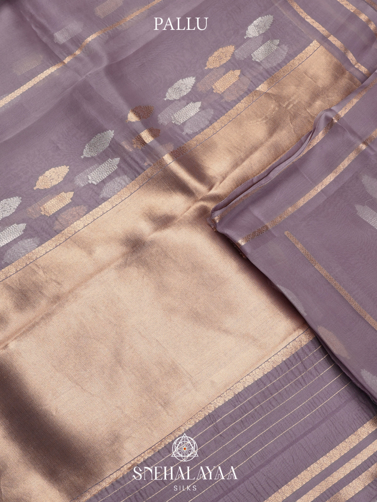 Mauve Grey Kora Silk Saree