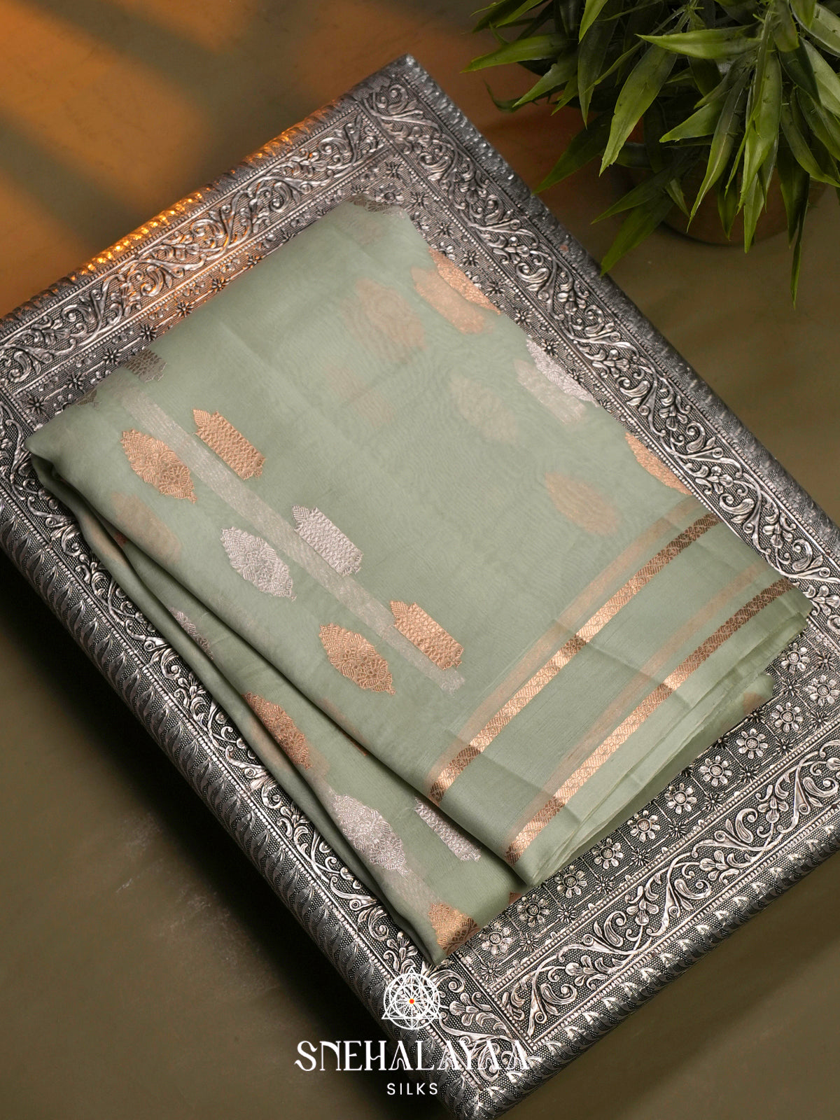 Sage Green Kora Silk Saree