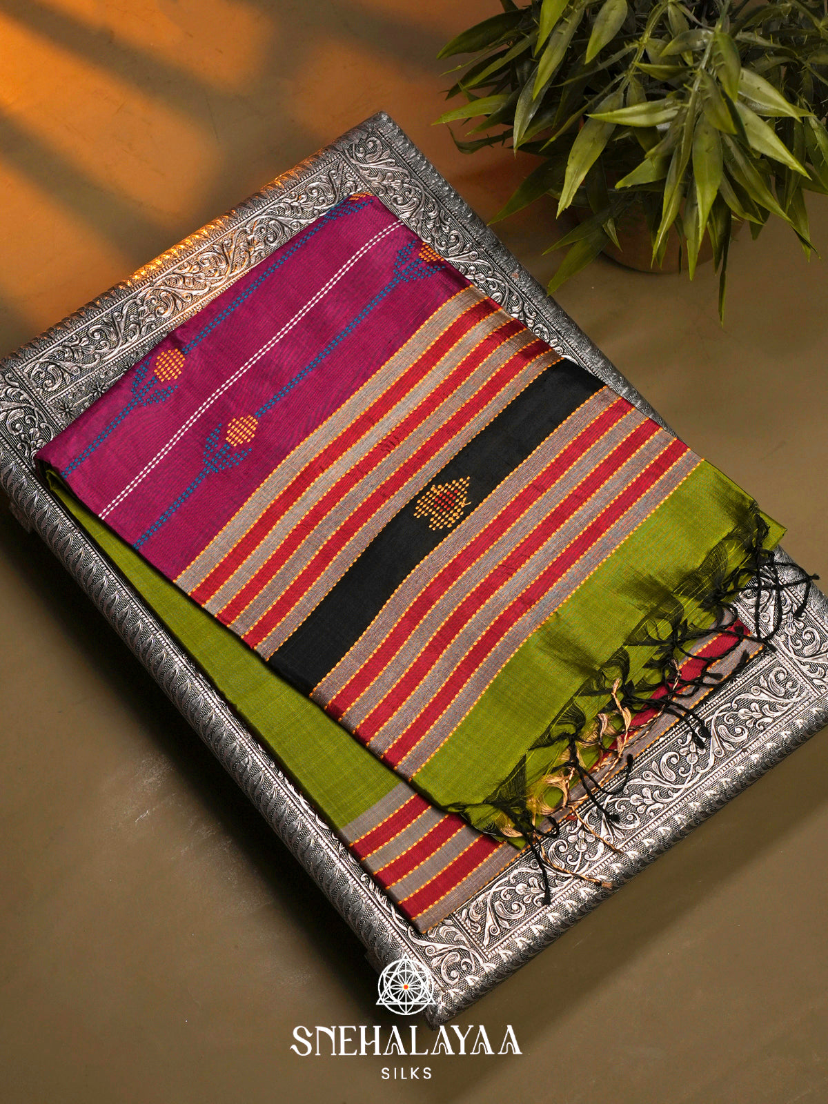 Olive Green Katan Silk Saree