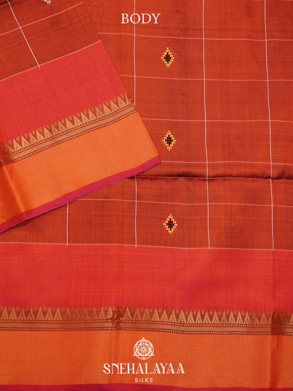 Burnt Orange Katan Silk Saree