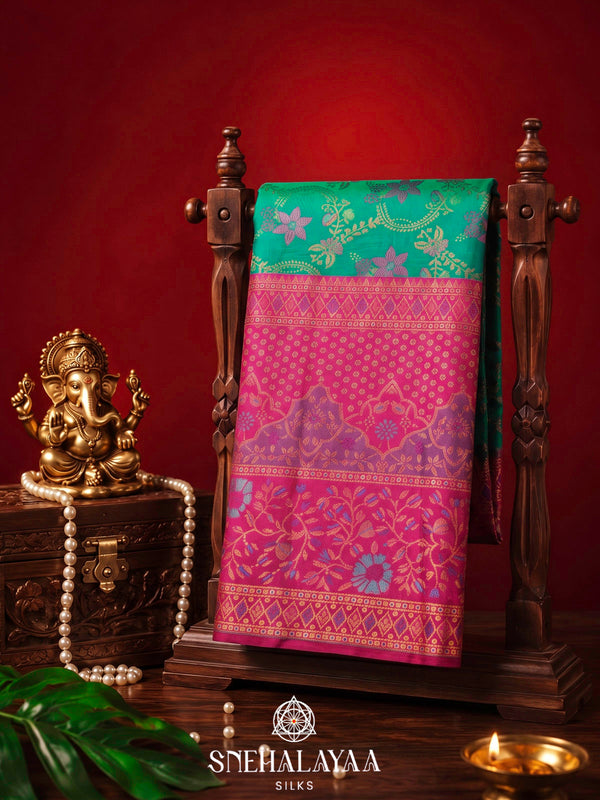 Teal Blue Kanjivaram Silk Saree