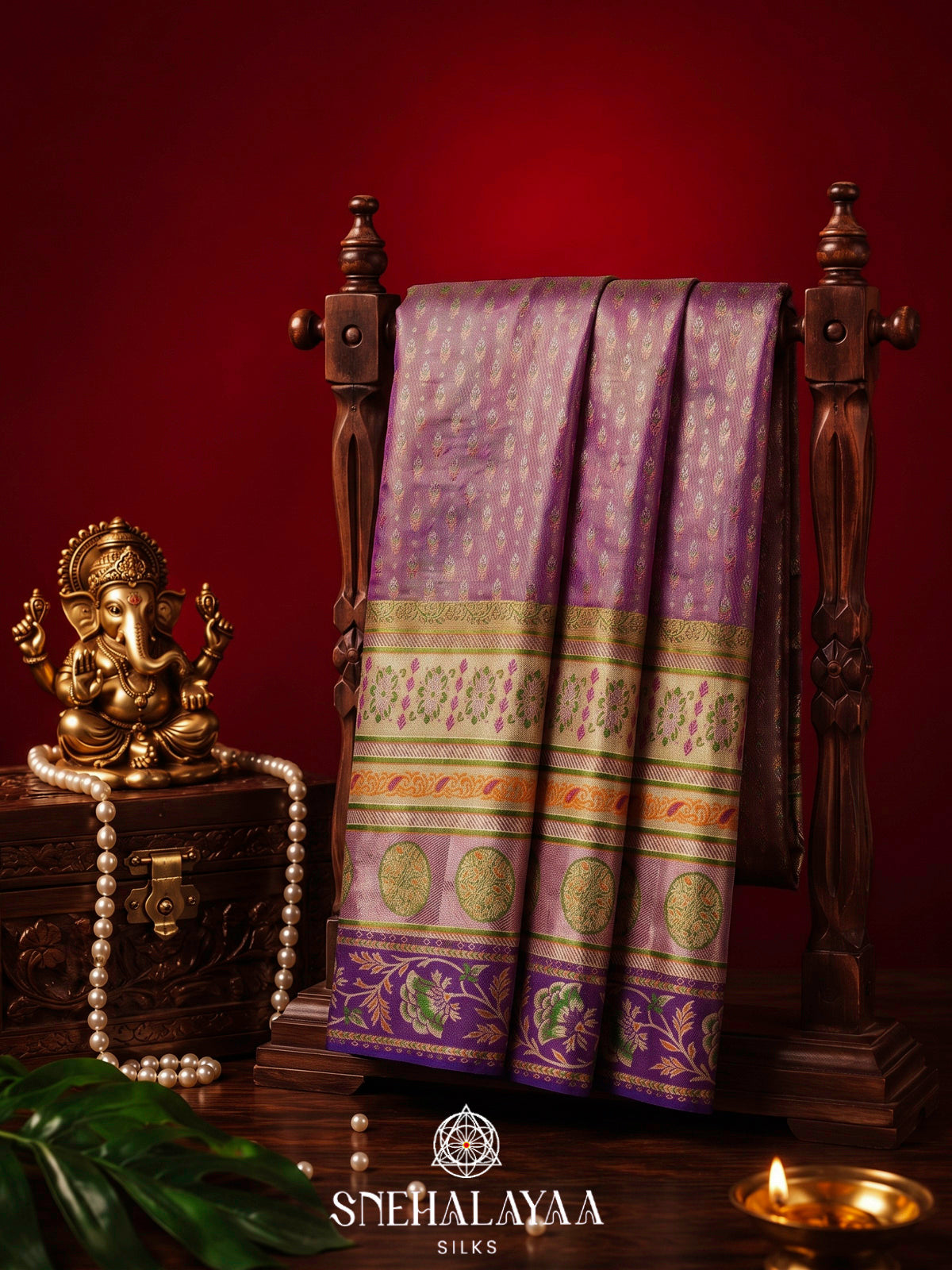 Purple Tissue Kanjivaram Silk Saree with Contrast Floral Border