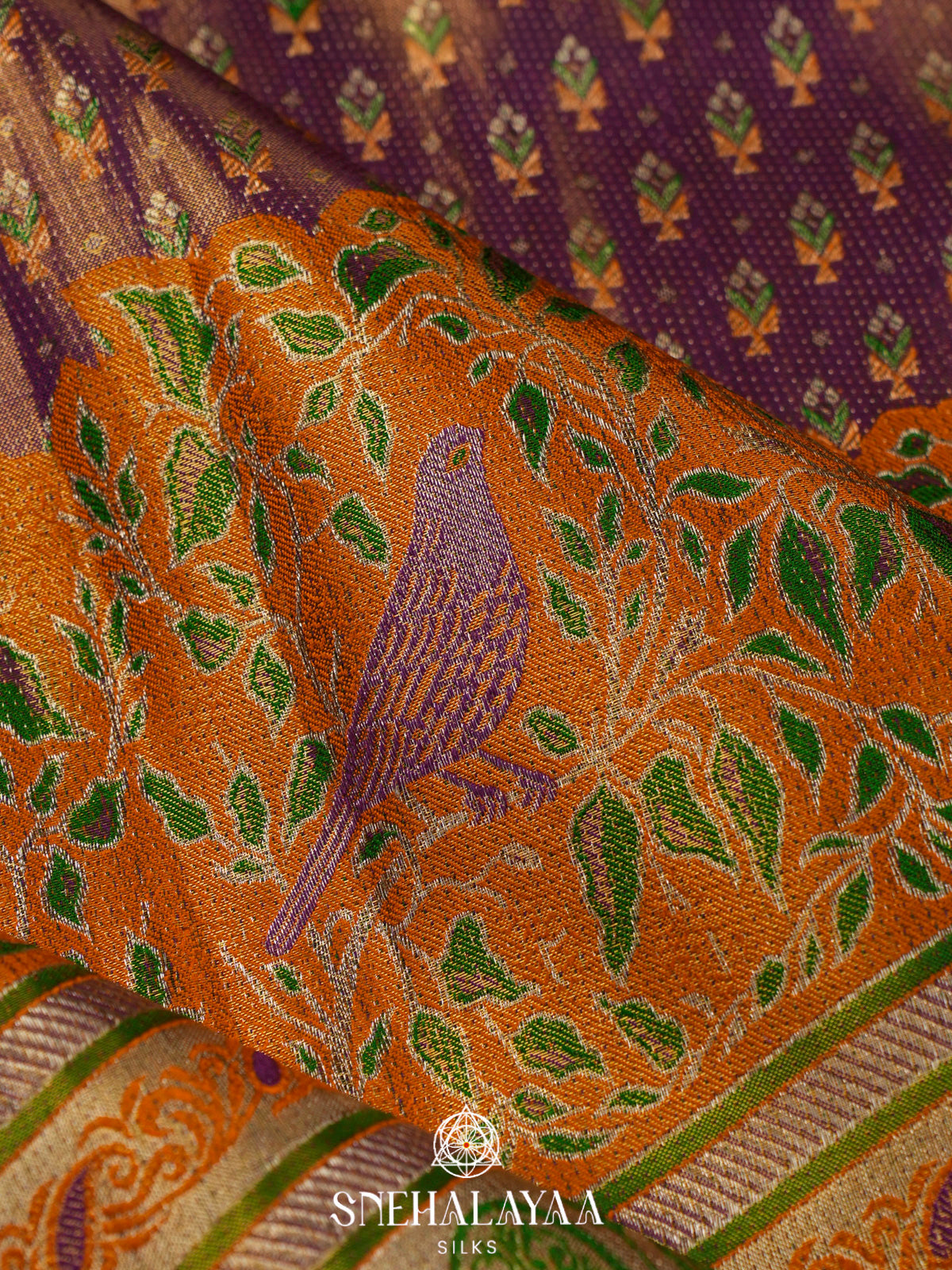 Purple Tissue Kanjivaram Silk Saree with Contrast Floral Border