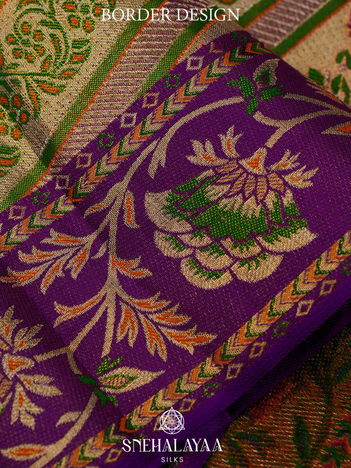 Purple Tissue Kanjivaram Silk Saree with Contrast Floral Border